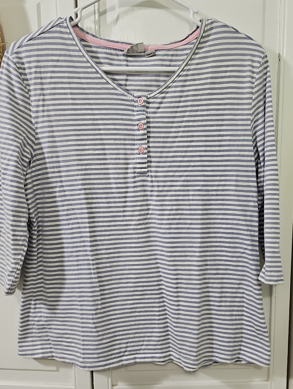Bluemotion Striped Henley Top with Pink Trim 100% Organic Cotton With GOTS Cert.